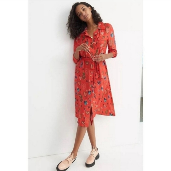 Anthropologie Dresses & Skirts - Farm Rio Conversational Hearts Midi‎ Shirtdress Belted Long Sleeve